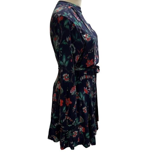 Derek Lam A-Line Navy Floral Print Long Sleeve Belted Mini Dress Sz 38/Sm - Picture 3 of 16